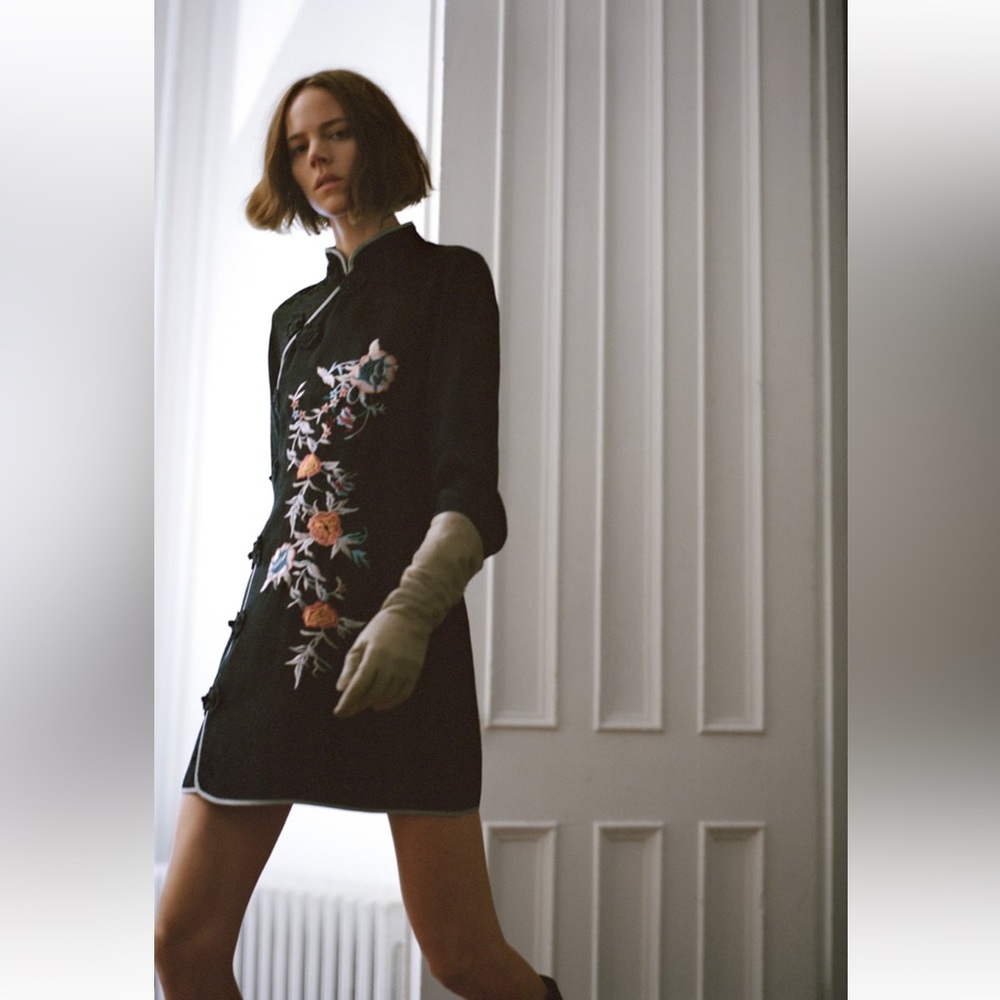 Zara embroidered jacquard dress